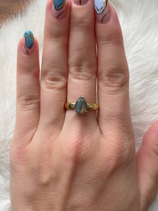 Labradorite Brass Tear Drop Prong Ring