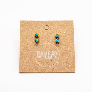 Tiny Stone Brass Stud - Emerald