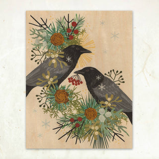 Winter Crows Small Wood Print