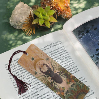 Beetle Moon Wood Bookmark with Tassel
