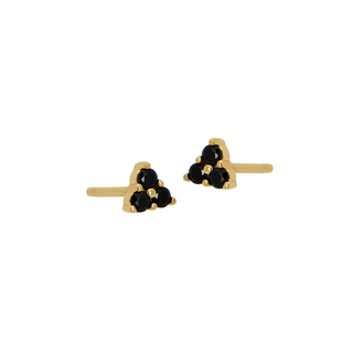 Trio Black CZ Stud Earrings - Gold