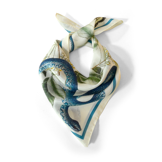 100% Silk Blue Snake & Butterfly Scarf - 17" X 17"