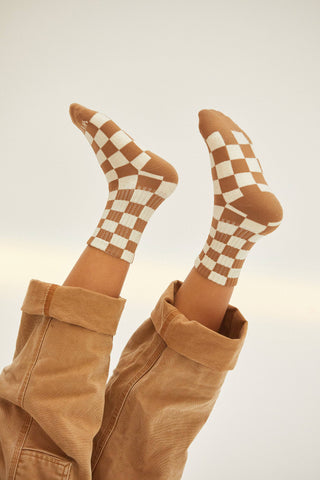 Rust & Cream Checkerboard - Kids Socks