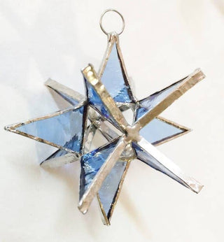 Handmade Stained Glass Moravian Star - 4 1/4" Iridescent Clear