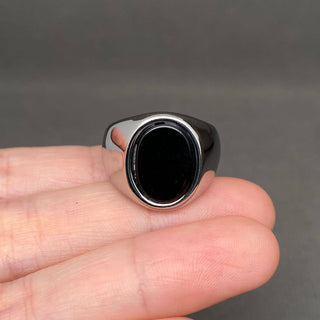 Black Onyx 18K Gold-Plated Signet Ring - Silver