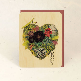 Succulent Heart Wood Greeting Card