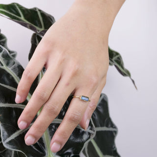 Brass Etched Prong Moonstone Ring