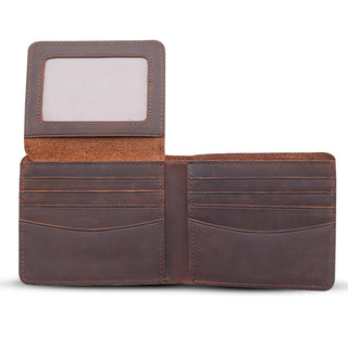 Dark Brown Handmade Leather Wallet with Flap-Out ID Window