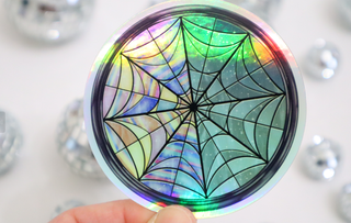 Spider Web Stained Glass Window - Holographic Sticker