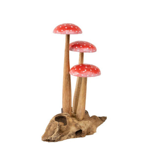 Triple Red Dotted Mushroom Sculpture