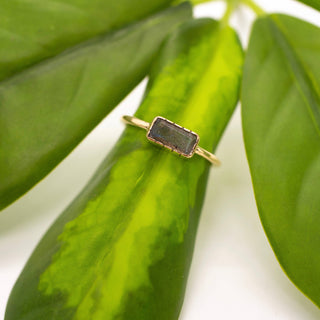 Brass Etched Prong Moonstone Ring