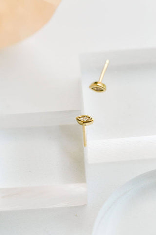 Marquise CZ Diamond Evil Eye Stud Earrings - Gold