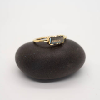 Brass Etched Prong Moonstone Ring