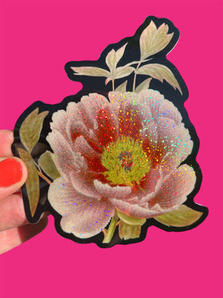 Peony Flower Glitter Sticker - 3 Inch