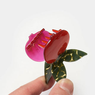 Red Pomegranate Fruit Hair Claw w/ Butterfly Clip Handle