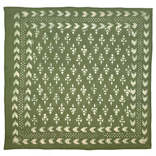 Block Printed Bandana - Green Floral with Arrow Border