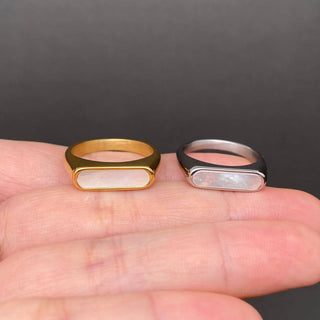 Sideways Shell Inlay 18K Gold-Plated Ring - Golden