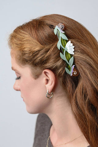 Brocéliande French Barrette w/ Lotus Flowers & Snails