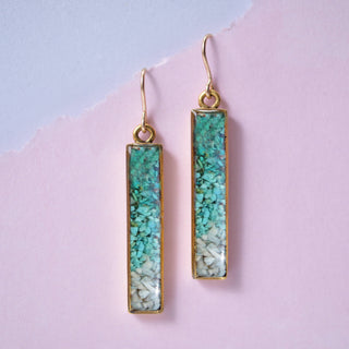 The Colorblock Gradient Gemstone Bar Dangle Earrings: Azurite-Malachite/ Chrysocolla/ Green Turquoise