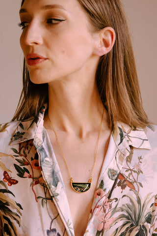 The Goldie ~Pressed Fern with Opal accents Pendant Necklace: 20"