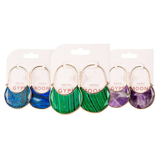 Moon Hoop Earrings - Lapis, Malachite, or Amethyst.
