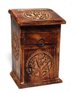 Wooden Herb Chest with Carved Tree of Life