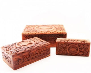 Triple Moon + Floral Carved Wooden Box
