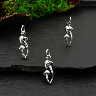 Sterling Silver Two Mushroom Charm Necklace