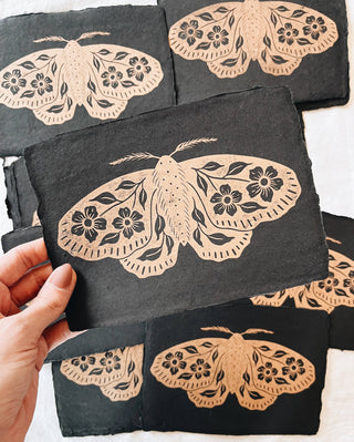Floral Moth Block Print