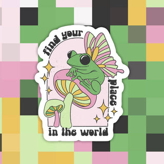 Ace the Pitmatian Co | Frog Find Your Place in the World Retro Sticker