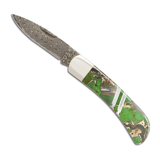 Santa Fe Stoneworks | Green Turquoise Damascus 3" Lockback Knife