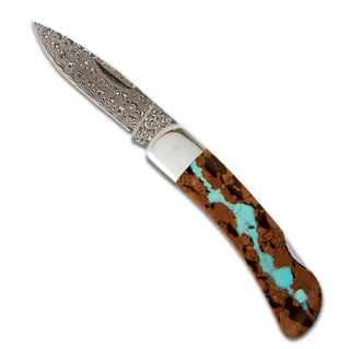 Santa Fe Stoneworks | Vein Turquoise Damascus 3" Lockback Knife - Single