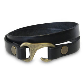American Bench Craft | Black Double Wrap Leather Wristband Brass Clasp