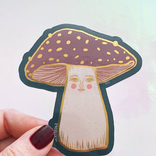 Lady Mushroom Small Glossy Metallic Sticker