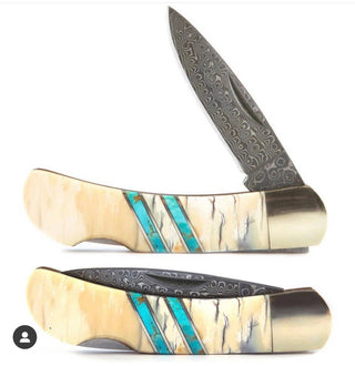 Santa Fe Stoneworks | Mammoth Tusk Damascus Steel 3" Lockback Knife