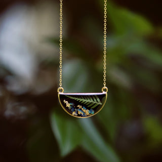 Cameoko | The Goldie - Pressed Fern with Opal accents Pendant Necklace