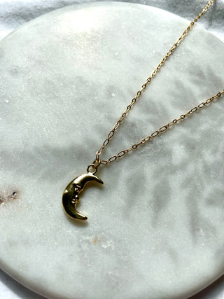 Crescent Moon Face Necklace - Gold Filled