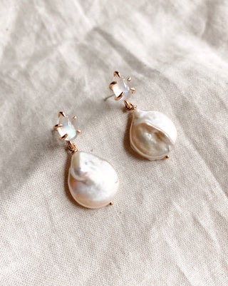 Milk Moon | Moonstone and Pearl Drop Earrings