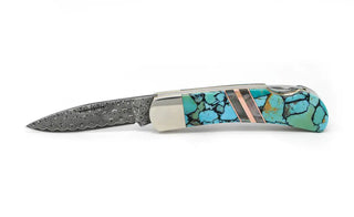 Santa Fe Stoneworks | Kingmen Turquoise with Copper Damascus 3" Lockback Knife