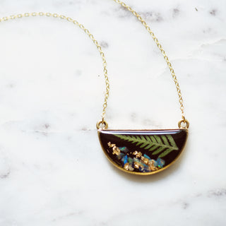 Cameoko | The Goldie - Pressed Fern with Opal accents Pendant Necklace