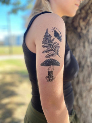 Amanita Mushroom, Fern, Snail Temporary Tattoo