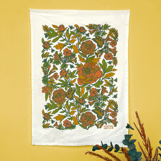 Peonies Tea Towel - Screenprinted Organic Cotton