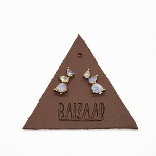 Stacked Tear Drop Ear Climber with Faceted Moonstone