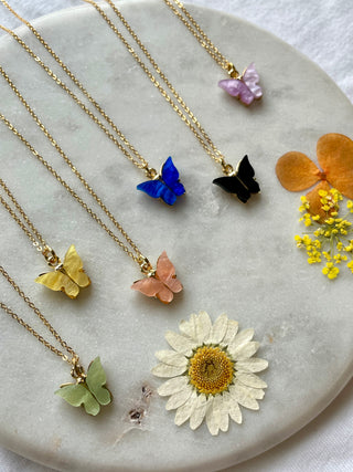Dainty Colored Mother of Pearl Butterfly Necklace