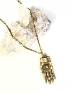 Protection Hand Necklace in Brass or Silver