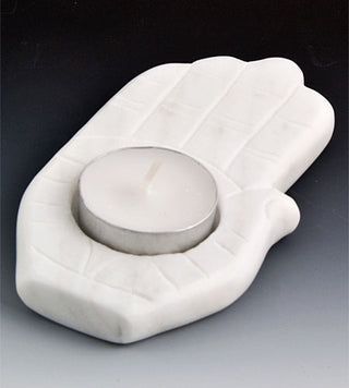 White Marble Hand of Fatima Candle Holder/Incense Burner