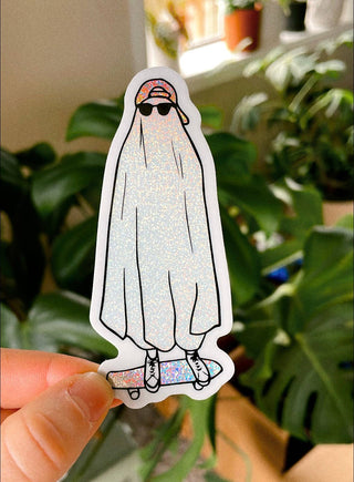 Spooky Skater Ghost - Glitter Sticker