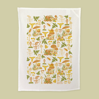 Hand Dyed Organic Cotton Tea Towel - Mushrooms