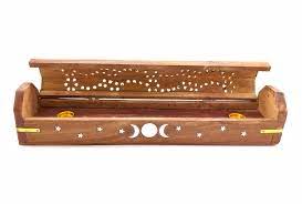 Triple Moon Wood Incense Box Burner -  12"L