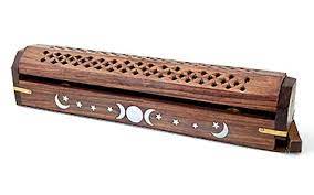 Triple Moon Wood Incense Box Burner -  12"L